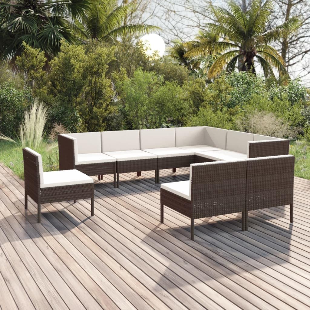 9 Piece Patio Lounge Set with Cushions Poly Rattan Brown,Elegant and Durable Outdoor Lounge Set for a Relaxing and Inviting Patio or Garden Patio Furniture Sets, Outdoor Furniture Sets