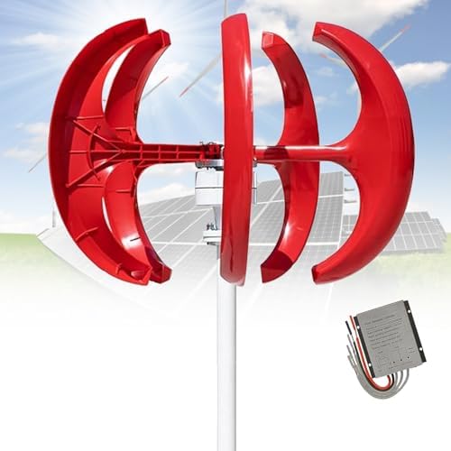 16000W Vertical Axis Wind Turbine Generator Kit, 12V/24V/48V, 5-Blade System with Controller, Ideal for Home, Camping & Boat Use (Red)