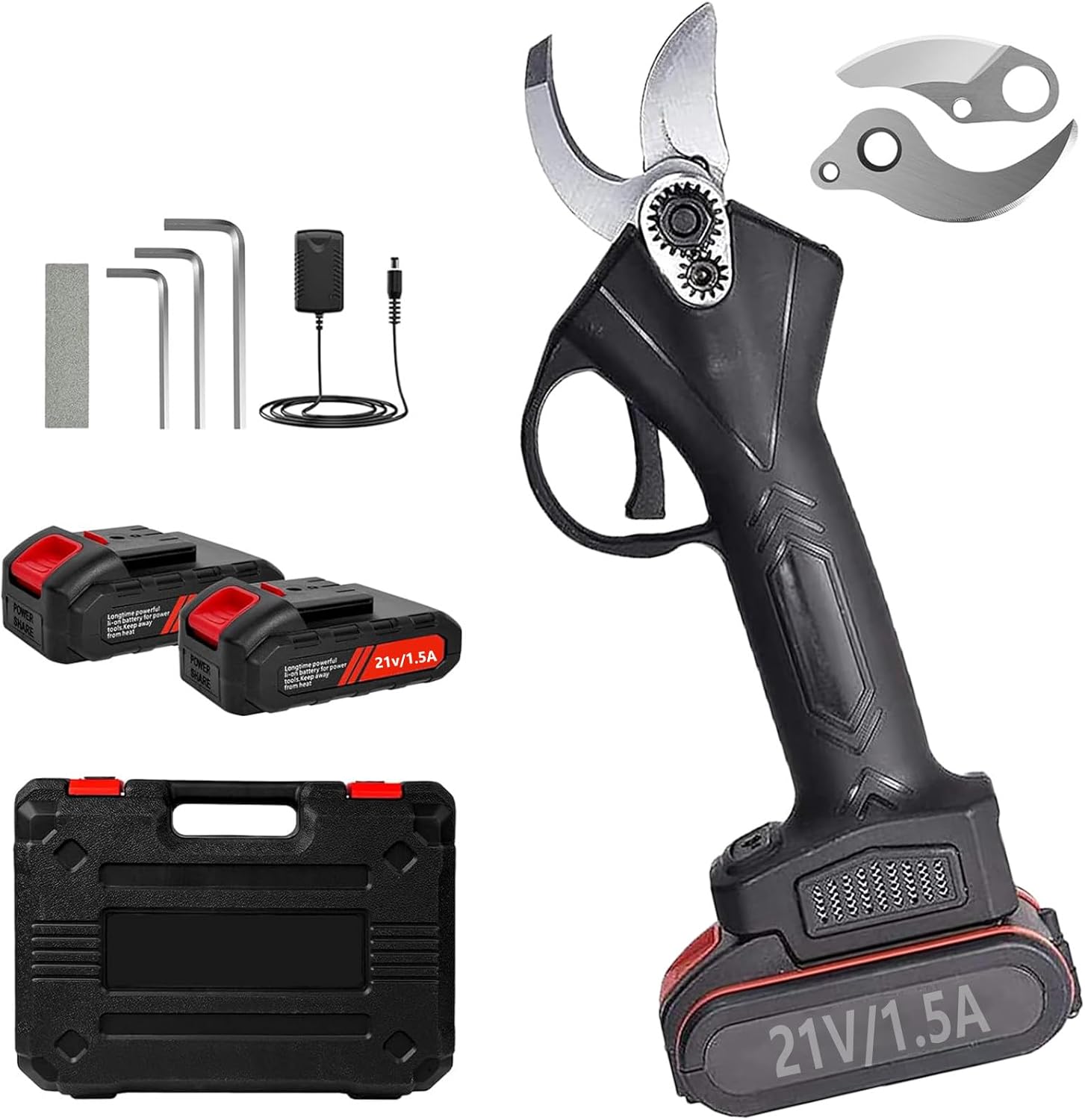 Electric Pruning Shears, 1.37'' Cutting Diameter Cordless Tree Pruner with 2 Pcs 1.5Ah Rechargeable Batteries & Replacement 2 Blade, Professional Gardening Pruner,Incision 2.5-3.5cm-220V