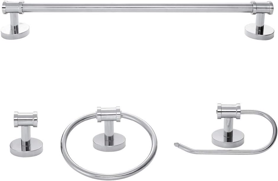 Globe Electric 51414 Freya 5-Piece All-in-One Bathroom Set, 3 Vanity Light with White Shades, Bar, Towel Ring, Robe Hook, Toilet Paper Holder, Chrome with Frosted Glass
