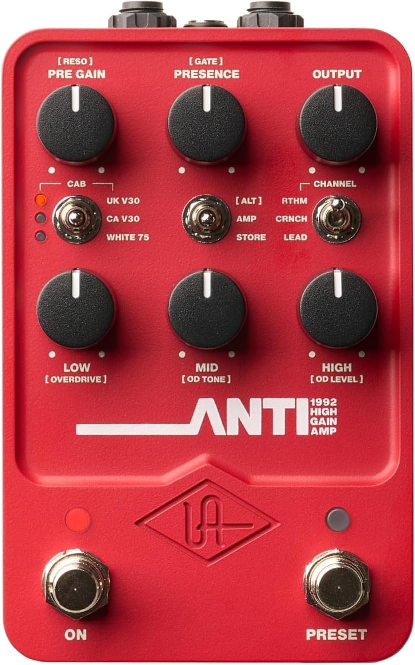 Universal Audio UAFX Anti 1992 High Gain Amp Pedal - Bundle with 2 Patch Cables and 6 Dunlop Guitar Picks