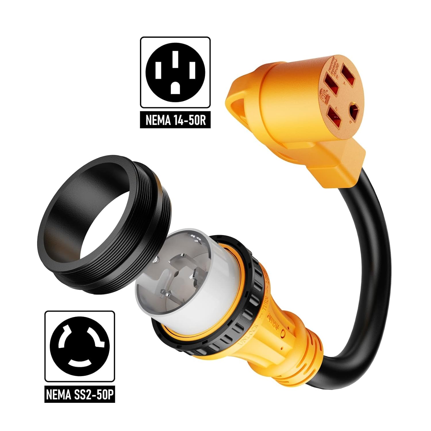 MECMO NEMA SS2-50P to 14-50R 50 Amp Marine Shore Power to Tesla EV RV Power Adapter, NEMA 14-50P to SS2-50R CS6365 for 50A Transfer Switch Power Inlet Box, RV Camper, Generator to House