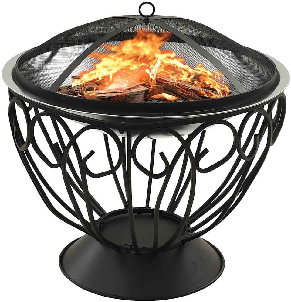 Stainless Steel 2-in-1 Fire Pit, Outdoor Patio Wood Burning Grill with Poker, 23.2