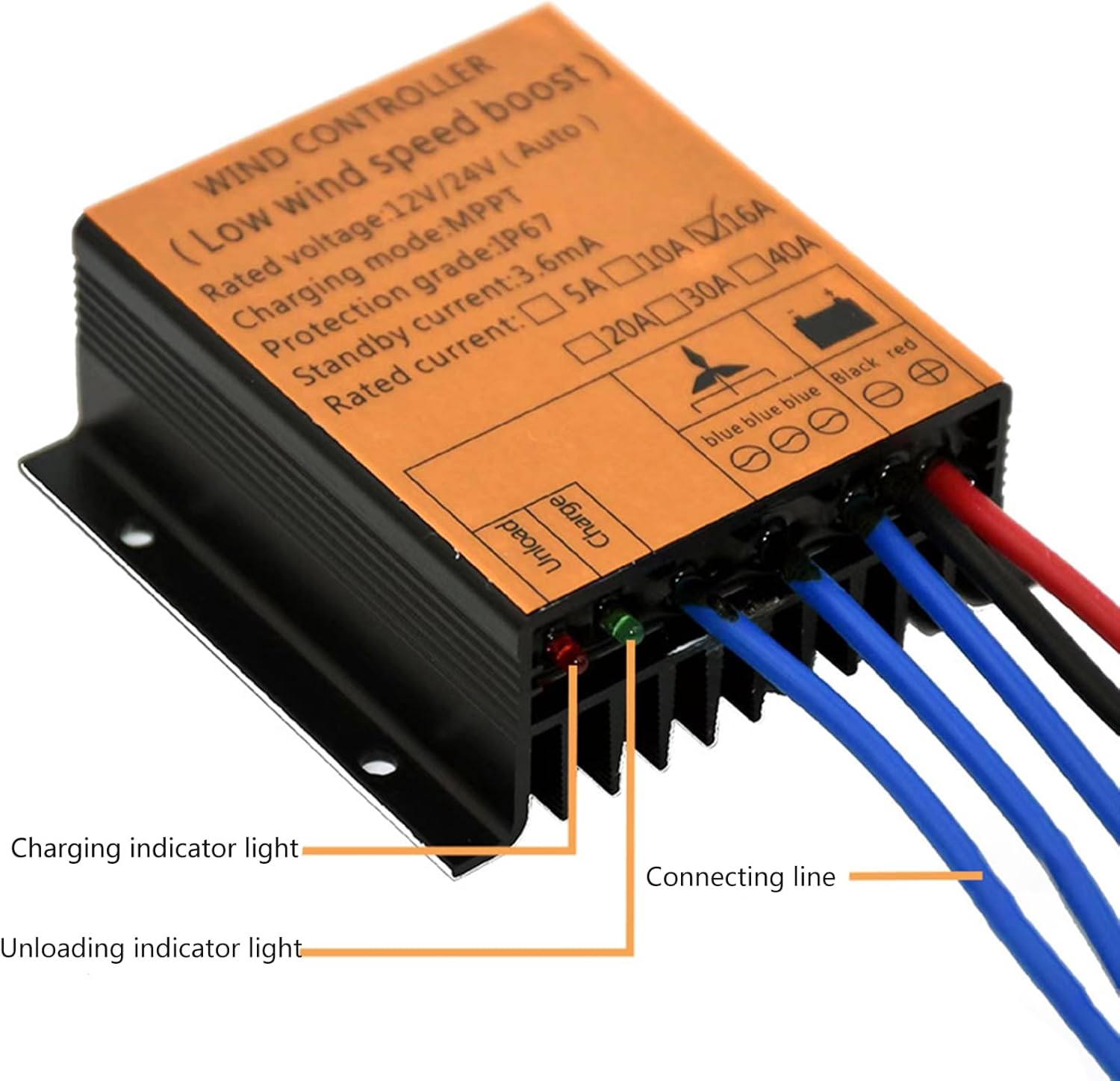 48V 800W Waterproof Wind Turbine Controller,16A Waterproof Solar Panel Controlle for Flooded Lead-Acid Vented Sealed Gel Nicd Lithium Battery,48V