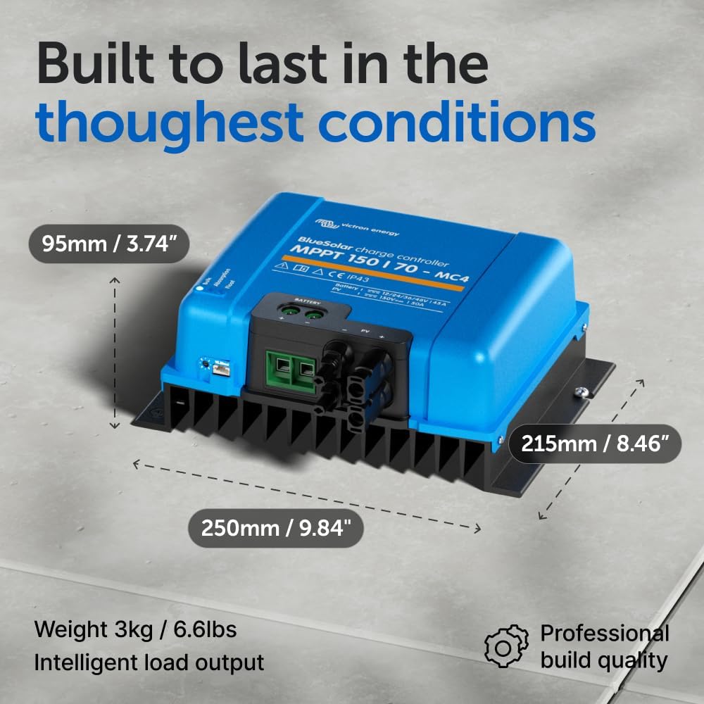 Victron Energy BlueSolar MPPT MC4 Compatible Solar Charge Controller - Charge Controllers for Solar Panels - 150V, 70 amp, 12/24/36/48-Volt