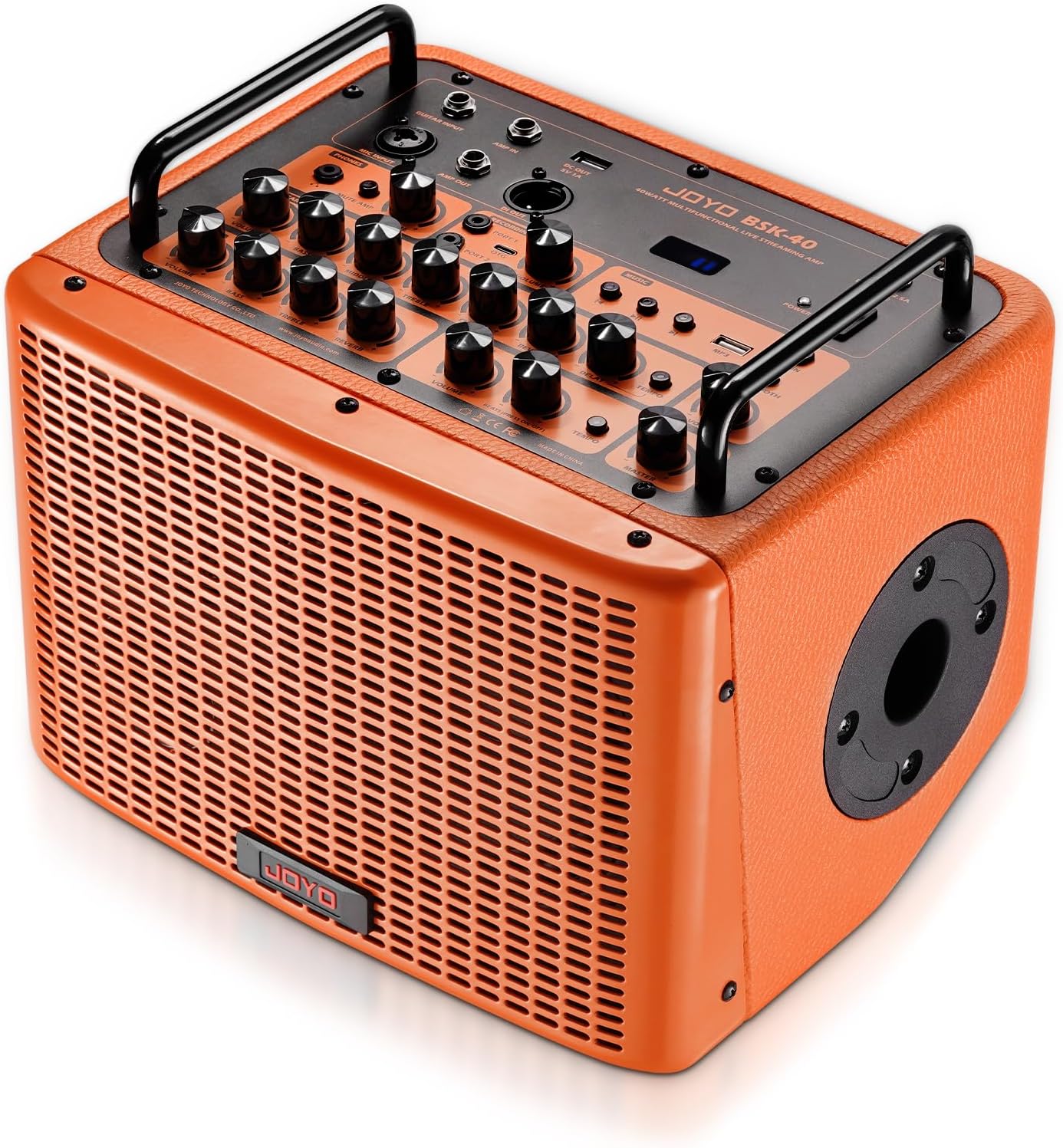 JOYO 40W Acoustic Amplifier Rechargeable Bluetooth Combo Guitar Amp 20 Drum Patterns Reverb Chorus Delay Mic Channel for Live Streaming Outdoor Stage (BSK-40 Orange)