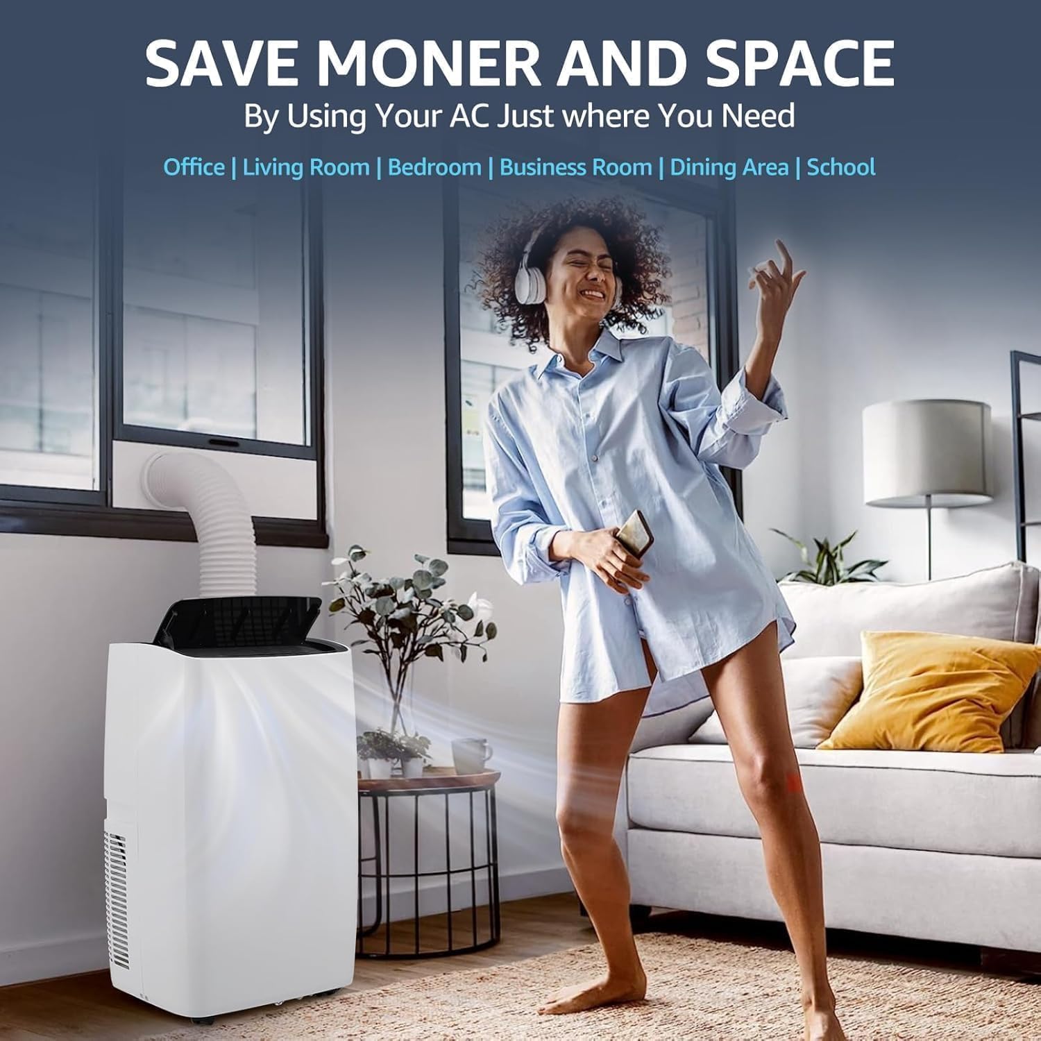 12,000 BTU Portable Air Conditioner with Window Kit, 3-in-1 Portable AC Units for Rooms Up to 550 Sq.Ft | Remote Control, Ultra Quiet, 60-Pint Dehumidifier, R32 Refrigerant, White & Black-3031