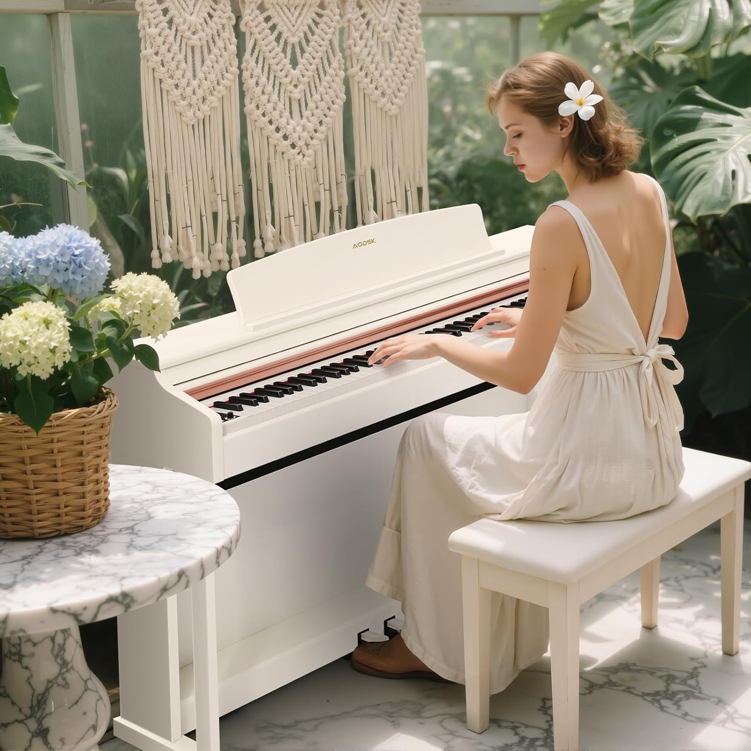 AODSK 88 Key Digital Piano,Weighted Hammer Action Digital Piano with Full-Size Weighted Keys,Triple Pedal,Beginner Bundle with Furniture Stand,Slide Key Cover,Piano Lessons