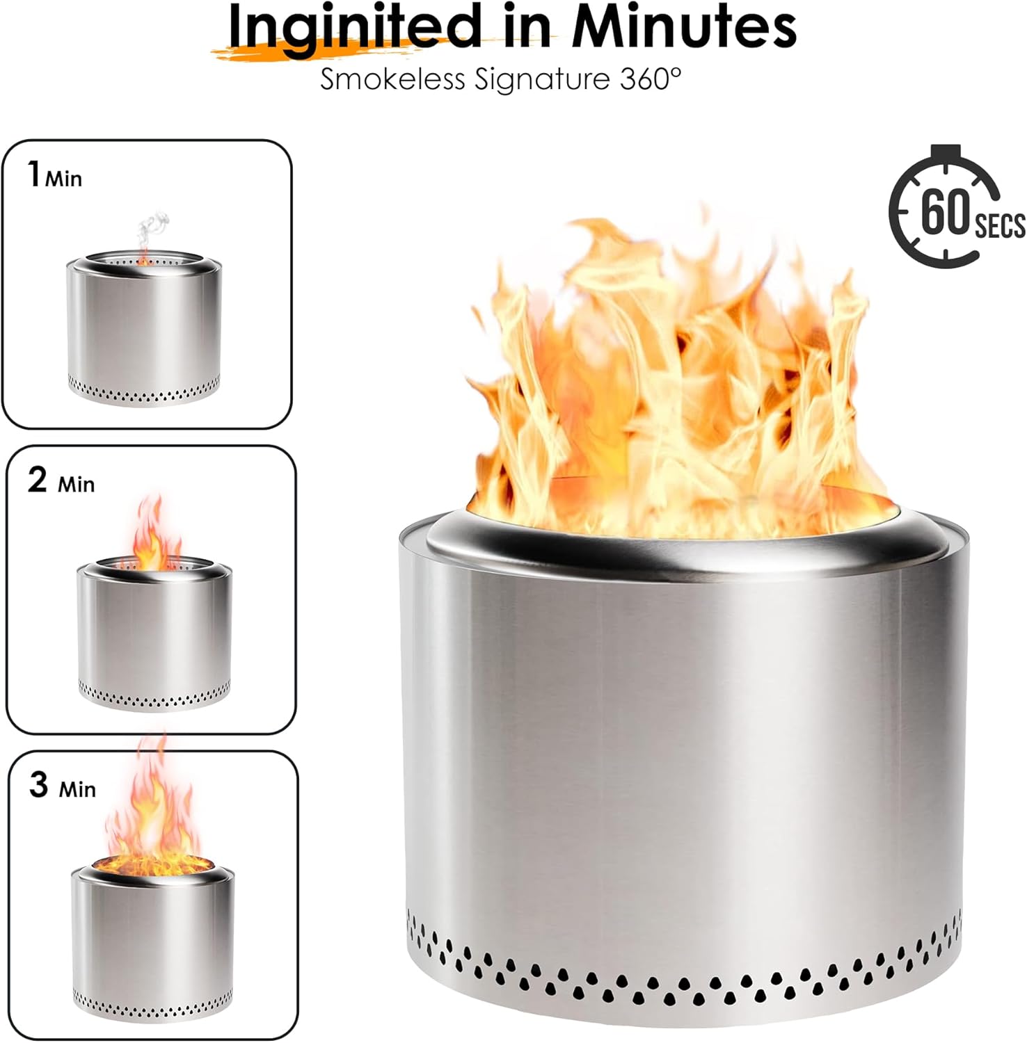 Red Mountain Valley 19'' Portable Wood Burning Smokeless Fire Pit with Removable Ash Pan, Outdoor Fireplaces for Camping, Patio, Stainless Steel None-Smoke Firepits for Outside, Silver