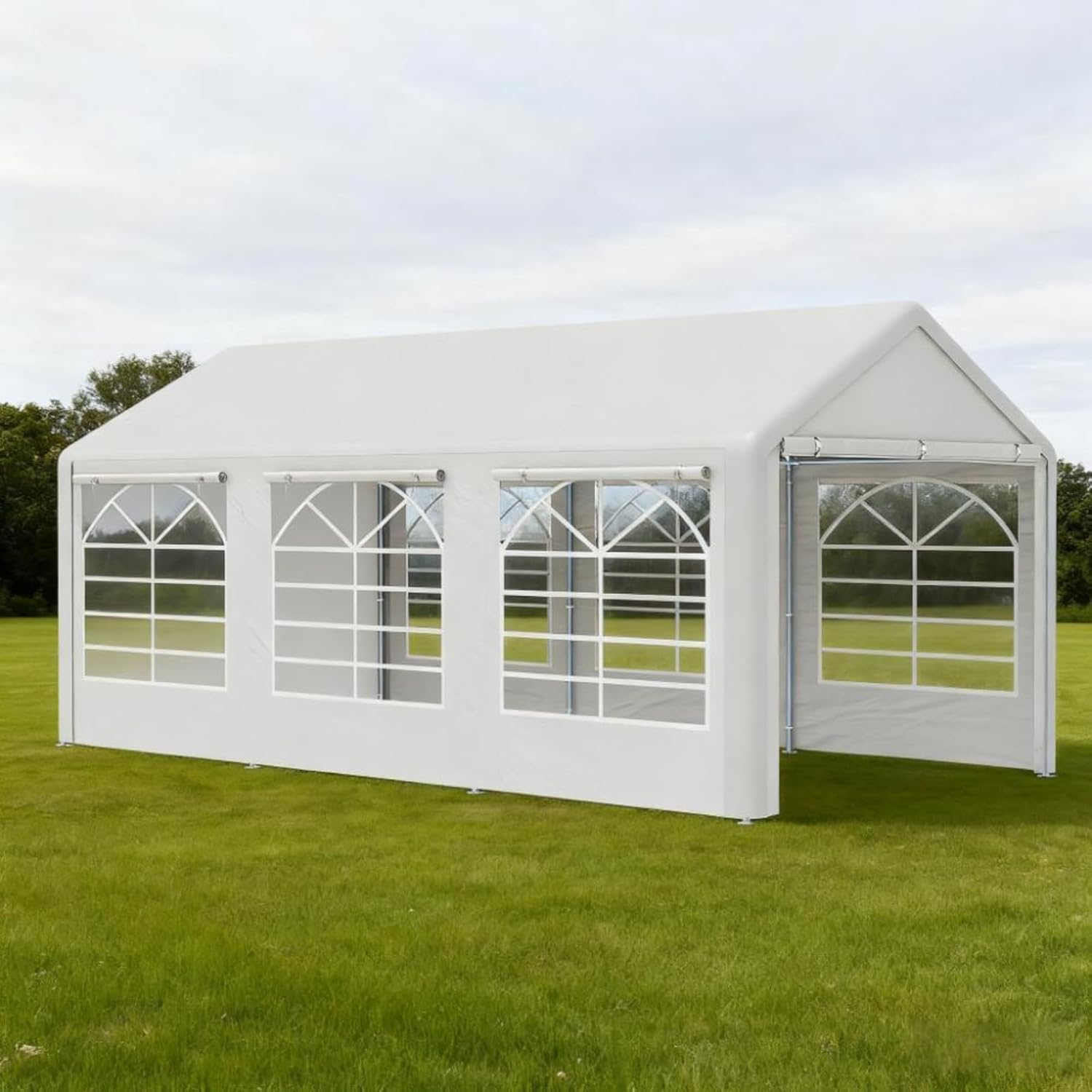 Canopy Tent with Carry Bag and Sand Bags for Parties，Modern Design Outdoor Canopies Gazebos & Pergolas with Three-Level Adjustable Legs (White 1)