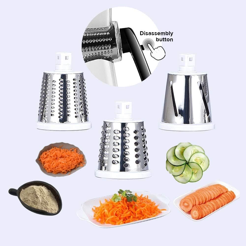 Cheese Grater Vegetable Slicer 3 in 1 - Fruit Cutter Machine Rotating Drum with 3 Stainless Steel Revolving Blades (Green)