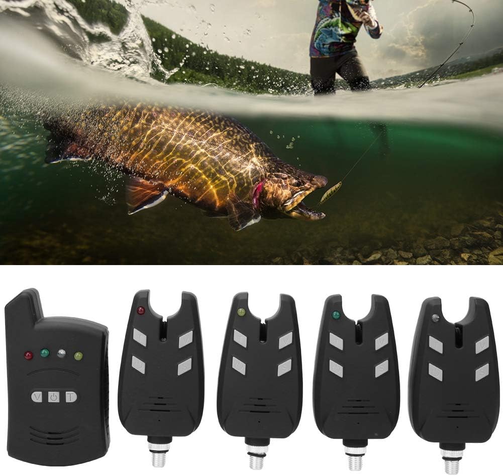 High Sensitive Electronic Fishing Bite Alarm Indicator LED Light Alert, 4 Fish Bite Alarm with 1 Receiver Indicator Sound for Other Fishing Tools and Accessories
