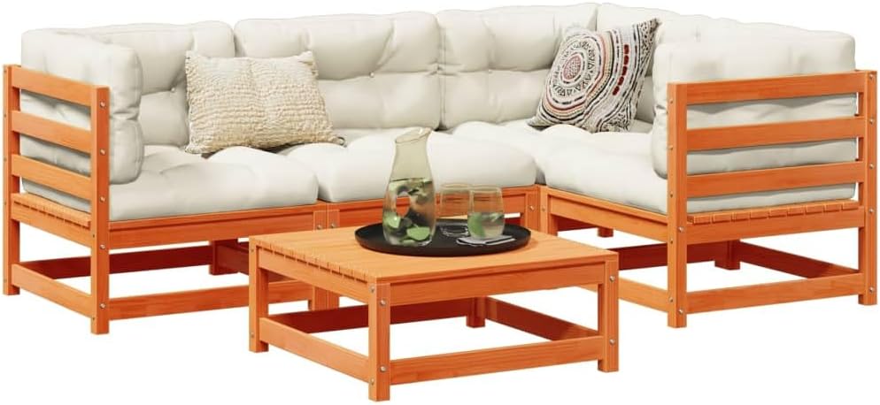 5 Piece Patio Sofa Set Wax Brown Solid Wood Pine, Patio Furniture Sets, Outdoor Furniture