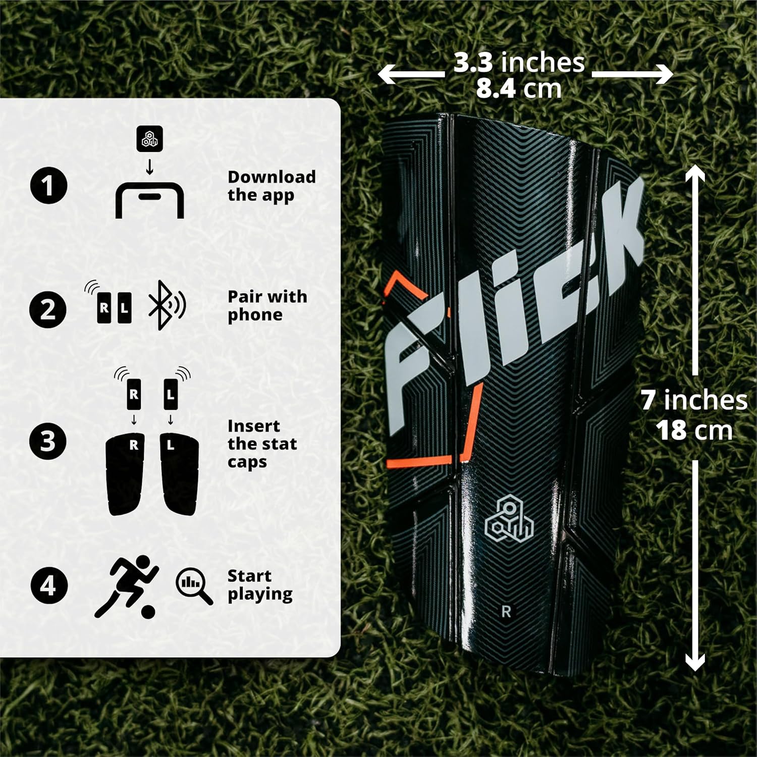 Flick Smart Soccer Tracker with Shin Guards - Track and Anaylze Performance - Soccer Accessory for Training and Games - Extremely Lightweight - One Size Fits All