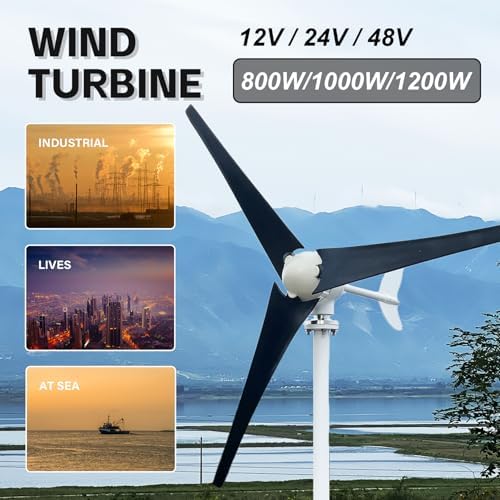 1200W Wind Turbine Generator Kit - 12V/24V/48V Small Wind Turbine with MPPT Controller & 3 Black Blades for Home, Street Lights & Monitoring Systems