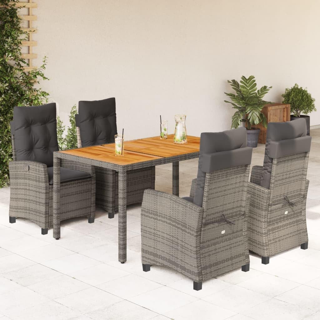 Patio Set 5 Piece Patio Dining Set with Cushions Gray Poly Rattan