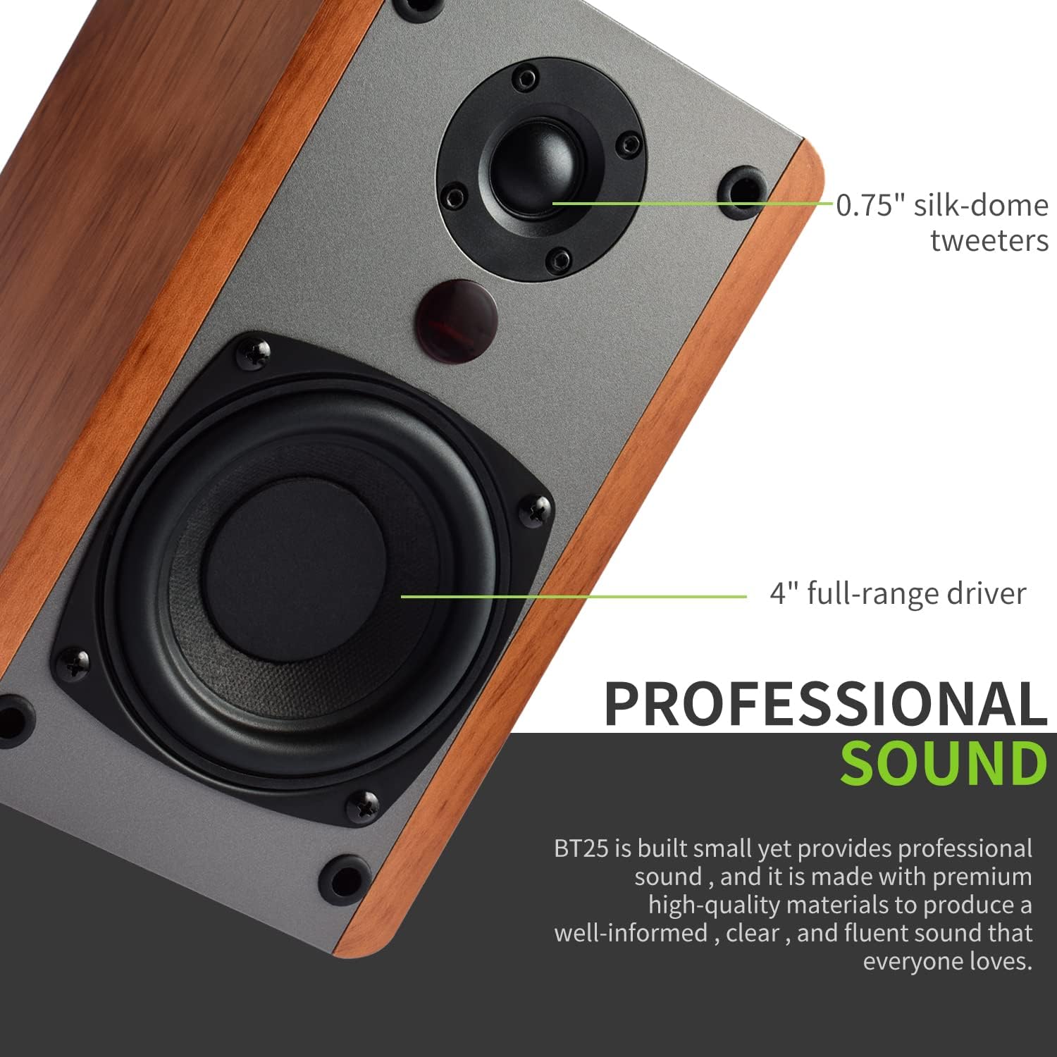 SINGING WOOD BT25 Powered Bluetooth Bookshelf Speakers, Subwoofer Output - Hi-Fi Active 2.0 Stereo System with Optical/RCA Inputs & Bass/Treble Control for Home Theater and Gaming, 80 WattsBeach Wood