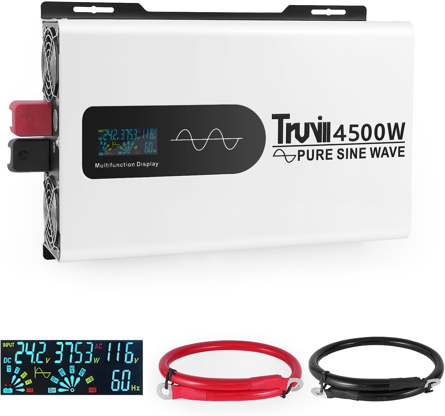 24V 4500W Pure Sine Wave Power Inverter with LED Monitor - 24V DC to 110V/120V, Solar/Off-Grid, Home/RV/Truck, Built-in AC Hardwire Ports