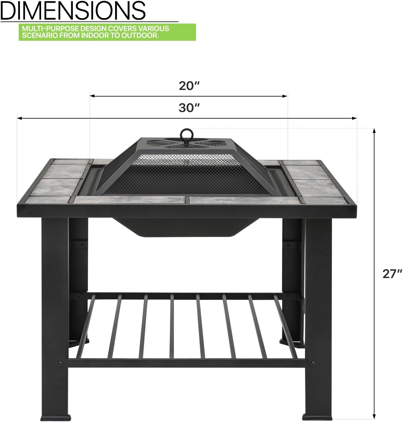 Magshion Outdoor Fire Pit Table, 30 Inch Square Firepit Table for Outside Patio with Wood Storage and Spark Screen, Square Metal Fire Pit Tables for Outside Heating, Bonfire and Picnic