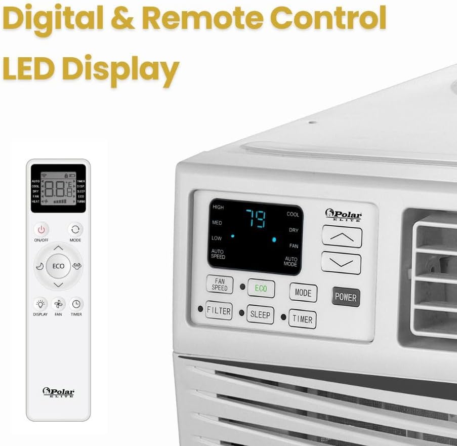 8,000 BTU Window Air Conditioner, Cools Up to 350 Sq. Ft., Quiet Operation, Cool/Fan/Dry Modes, Digital Display, Remote Control, Easy Install & 2-Year Warranty