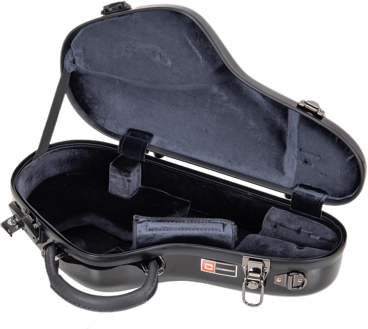 Crossrock Pro-Grade Curved Soprano Saxophone Case | Jet Black Gloss, TSA Lock, Elite Protection, Detachable Backpack Straps, Accessory Pocket for Professional Musicians