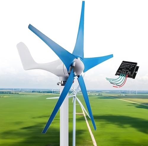 12000W Wind Turbine, 5 Blade Vertical Generator DC 12V/24V/48V, 3 Phase AC Permanent Magnet Generator Kit with MPPT Controller for Solar Wind Hybrid System, Blue-24V