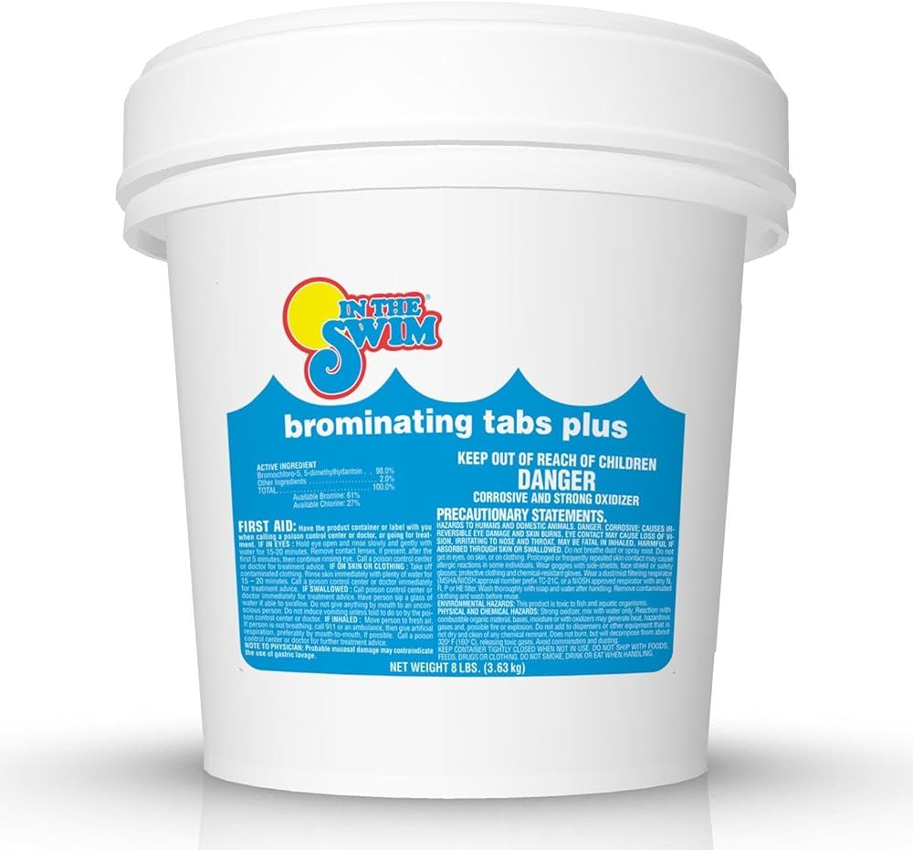 In The Swim 1 Inch Bromine Plus Tablet Sanitizer for Spas, Hot Tubs, or Swimming Pools - Pre-Stabilized, Low Odor, Chlorine Alternative - 8 Pounds