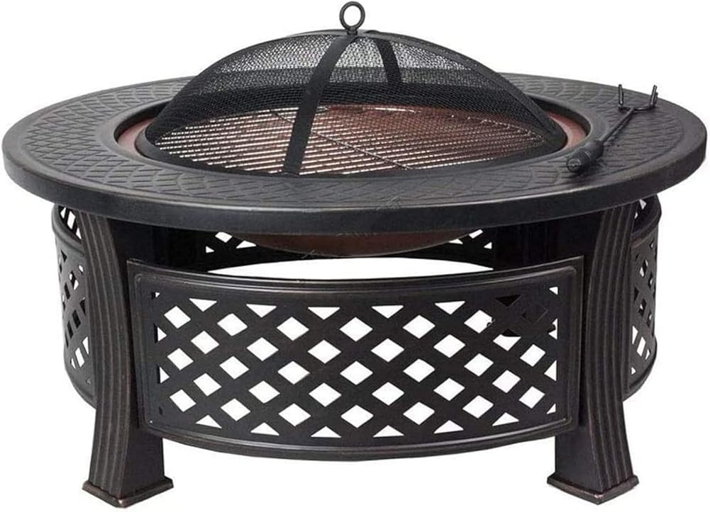 Garden Fire Pit Grill Bowl Grill Barbecue Rack Outdoor Fire Pit,31 Inch Large Bonfire Wood Burning Patio & Backyard Firepit for with Spark Screen Poker and Round Fireplace Cover