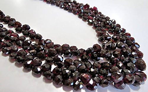 3 Line Natural Garnet Heart Facetted Teardrop Beads Necklace 20 INCHES 10MM to 6MM