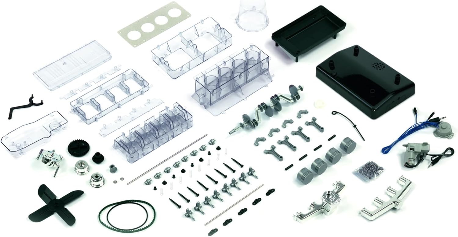 FRANZIS 67175 – The Large Technical kit 4-Cylinder Engine, Model kit in Scale 1:3, 100 Components for plugging and screwing, Including Sound Module, Instructions and accompanying Book