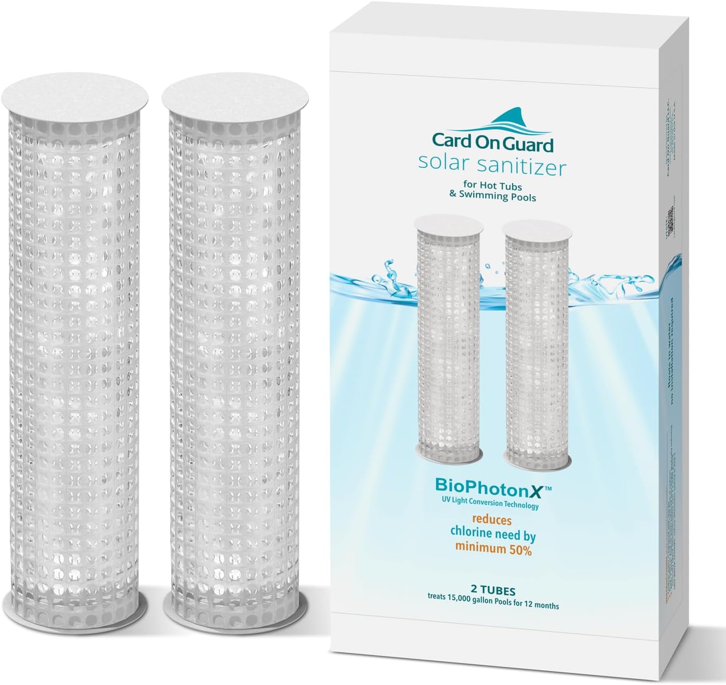 Solar Sanitizer Tube for Swimming Pools and Hot Tubs | BioPhotonX Technology Reduces Chlorine, Bromine Use by Minimum 50% for 12 Months | 2-Pack for Swimming Pools up to 15,000 Gallons