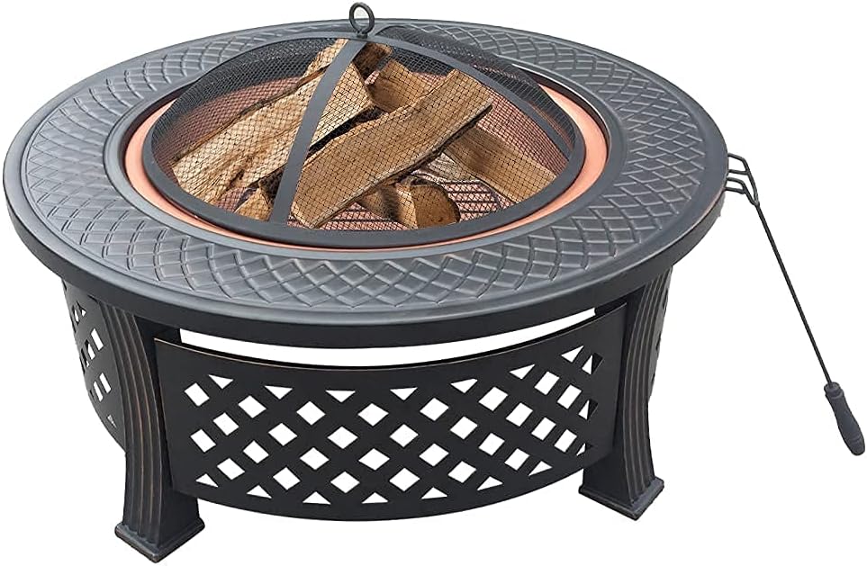 3 in 1 Garden Fire Pit with Grill Shelf Multifunctional Fire Pit for Heating/Ice Pit Patio Heater Garden Terrace Fire Bowl Round Metal Fire Basket with Waterproof