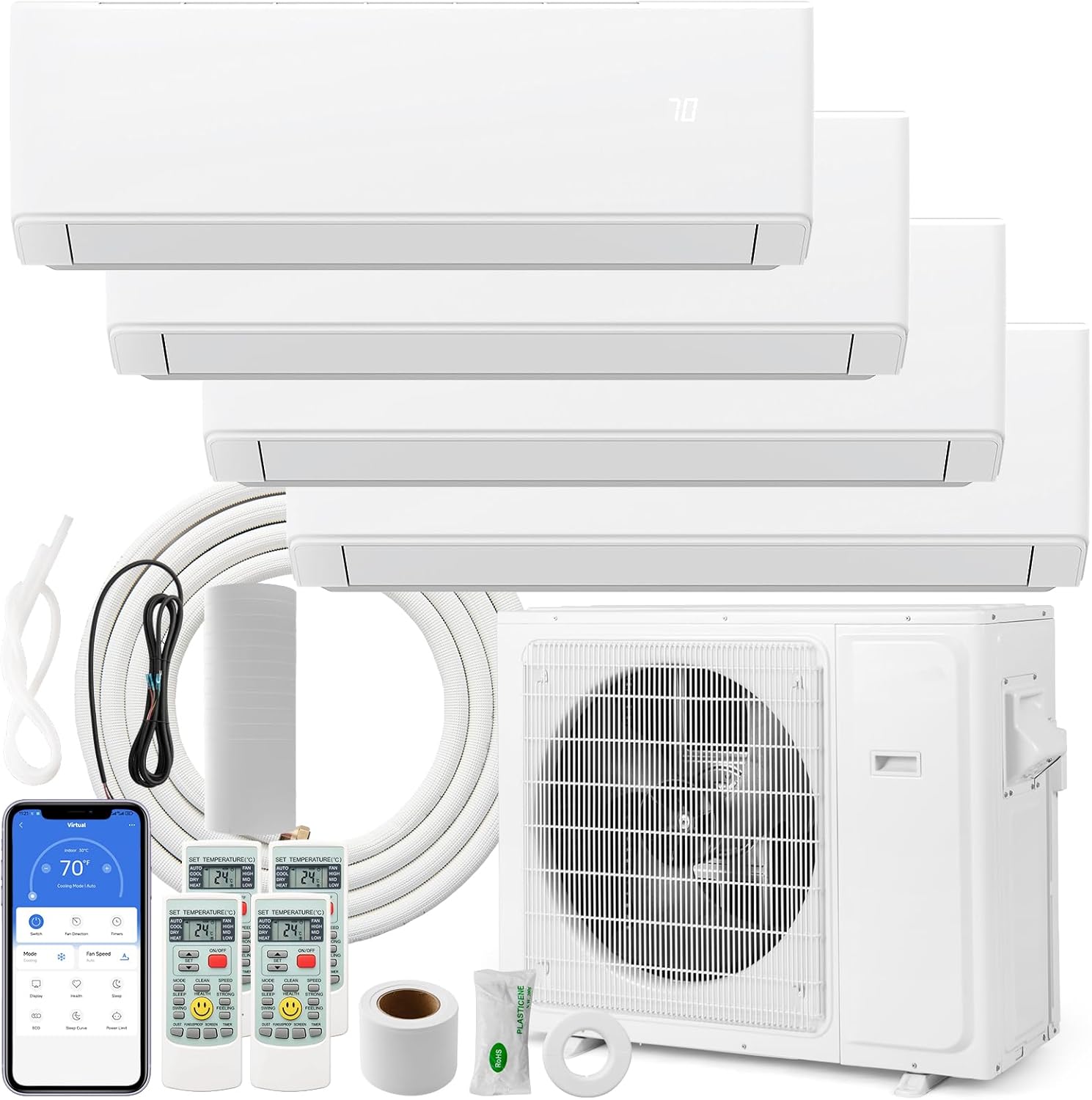 ARLIME Mini Split AC, 4 Zone 36000 BTU Wifi Enabled Air Conditioner & Heater, 23 SEER2, Energy Star, R32 Refrigerant, Inverter Wall AC Unit with Installation Kit, 208-230V (Quad 12K+12K+12K+12K)