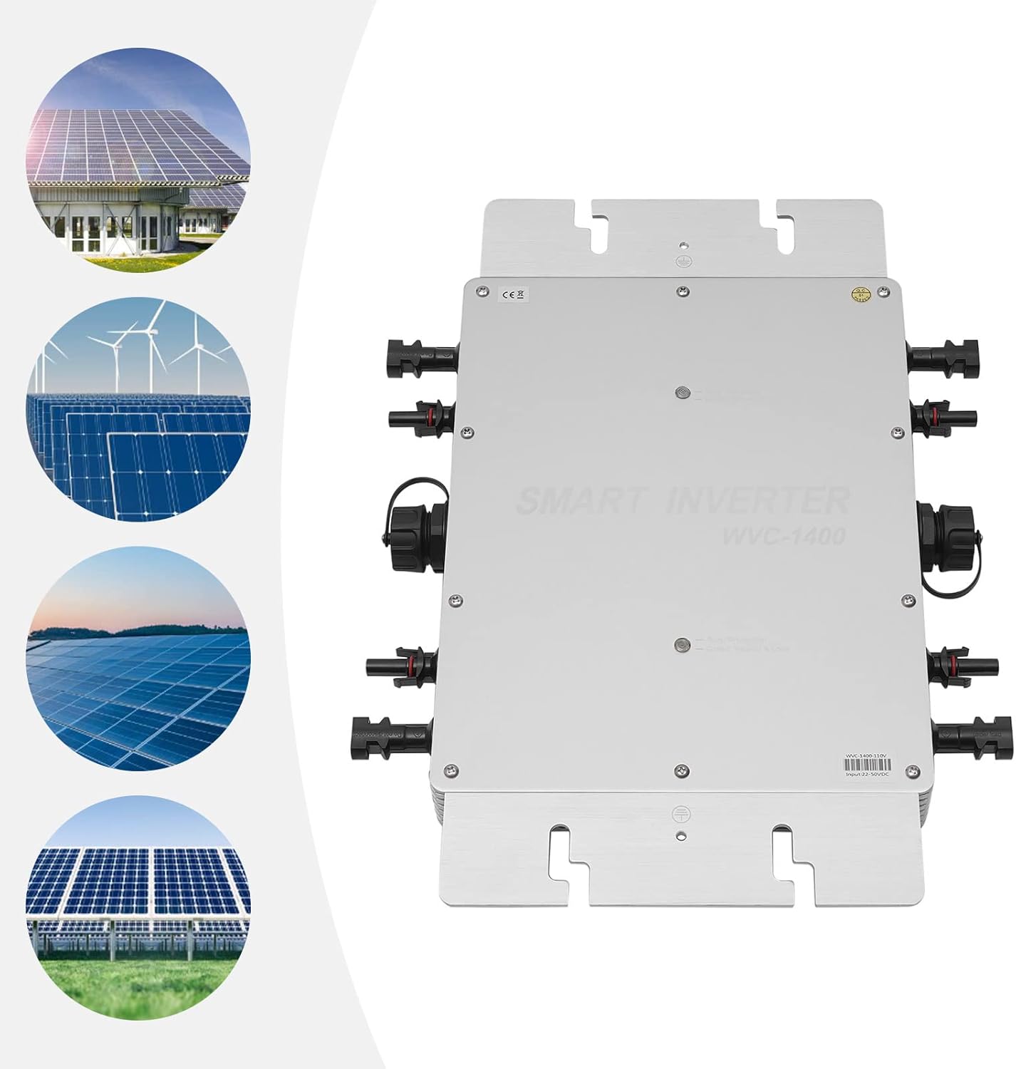 1400W Solar Grid Tie Micro Inverter, 110V Stackable Pure Sine Wave Inverter with 32 bit DSP and LCD Display, IP65 Waterproof for 30V 36V Solar Panel (Silver)