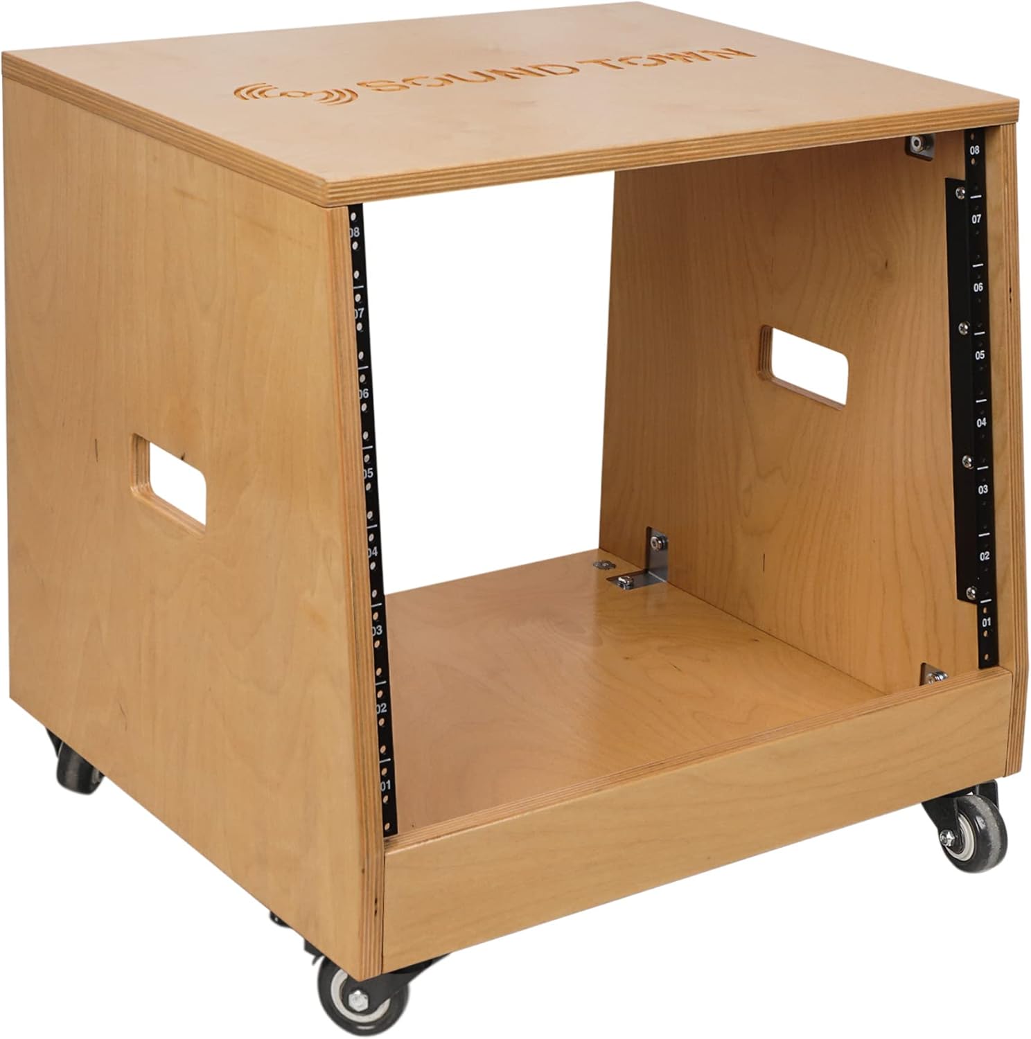 Sound Town DIY Solid Baltic Birch Plywood Slanted 8U Studio Rack, Golden Oak (SDRK-8T)