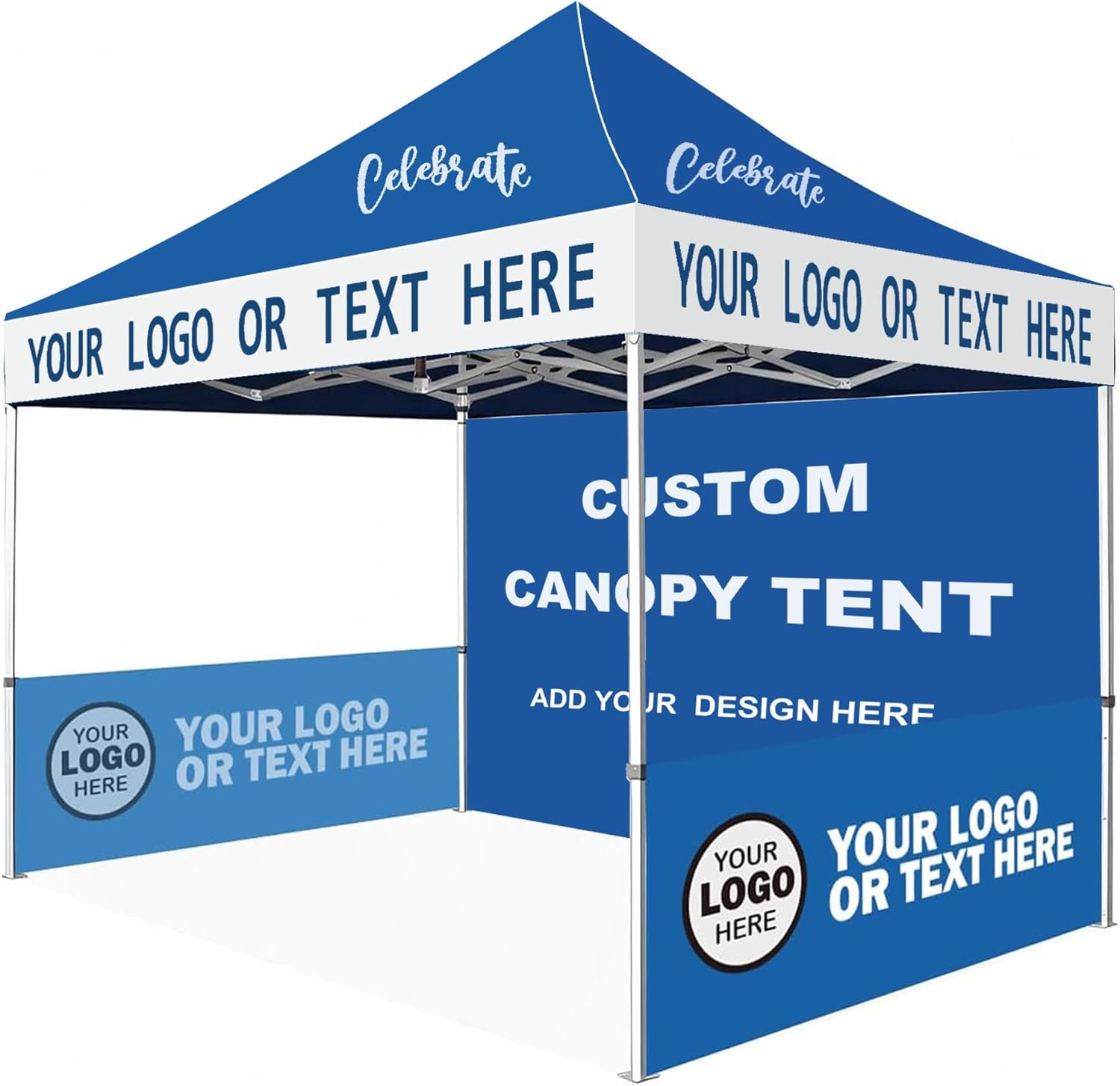 Custom Canopy Tent 10x10 with Logo, Personalized Pop Up Canopy Tent Outdoor Events Business, Heavy Duty Customized Canopy for Commercial Events Advertising Markets Trade Show(1 Full Wall+2 Half Walls,