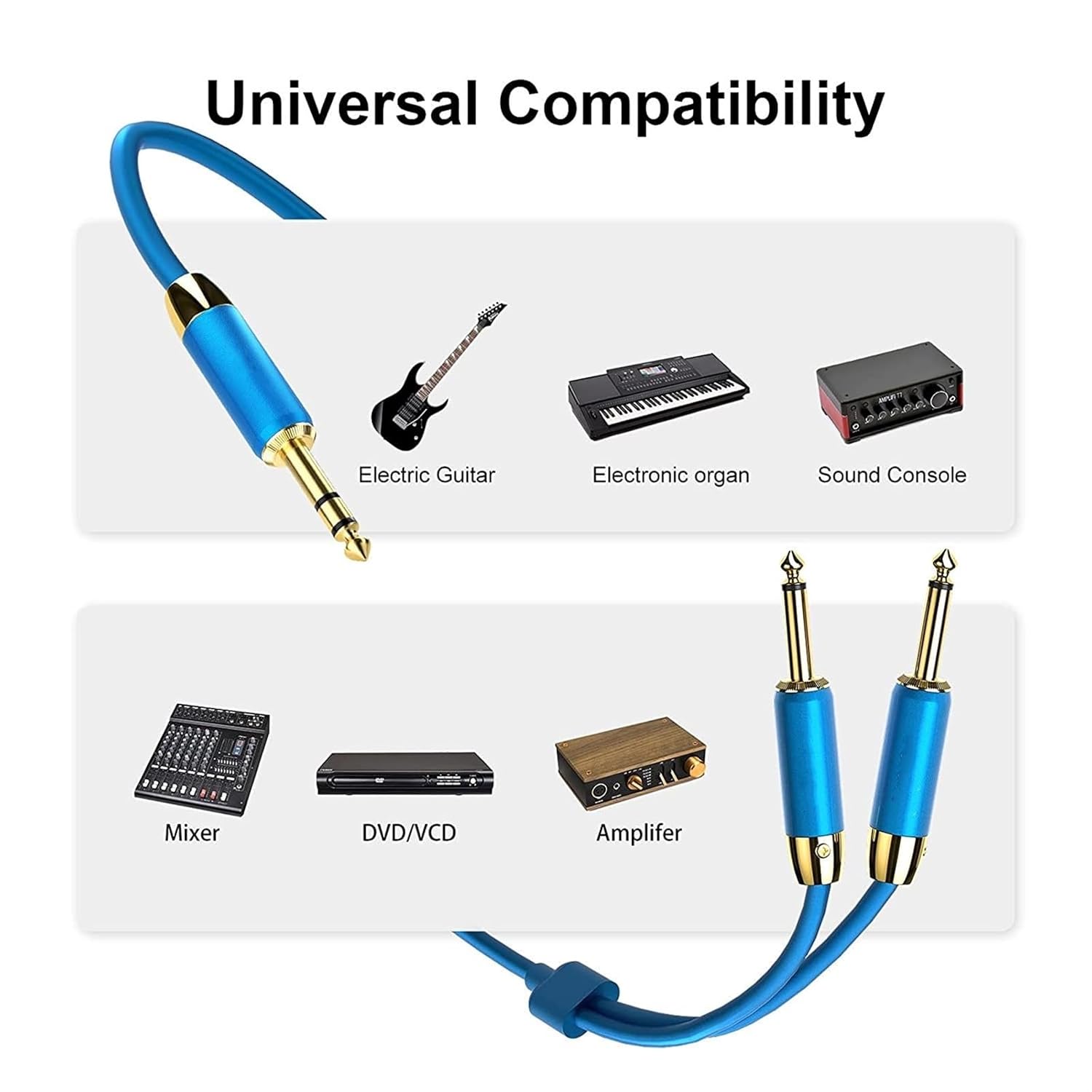 Guitar Audio Cable 6.35 to Dual 6.35 Audiophile Cable 6.5 Pair Recording Amplifier Guitar Mixer Connection Cable(5 Meters)