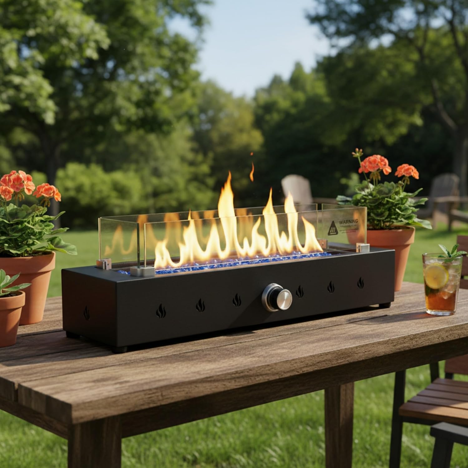 Homy Casa Gas Fire Pit Rectangle Burner Table with Tempered Glass Guard and 40000BTU Heating Output for Patio Backyard and Outdoor Gatherings