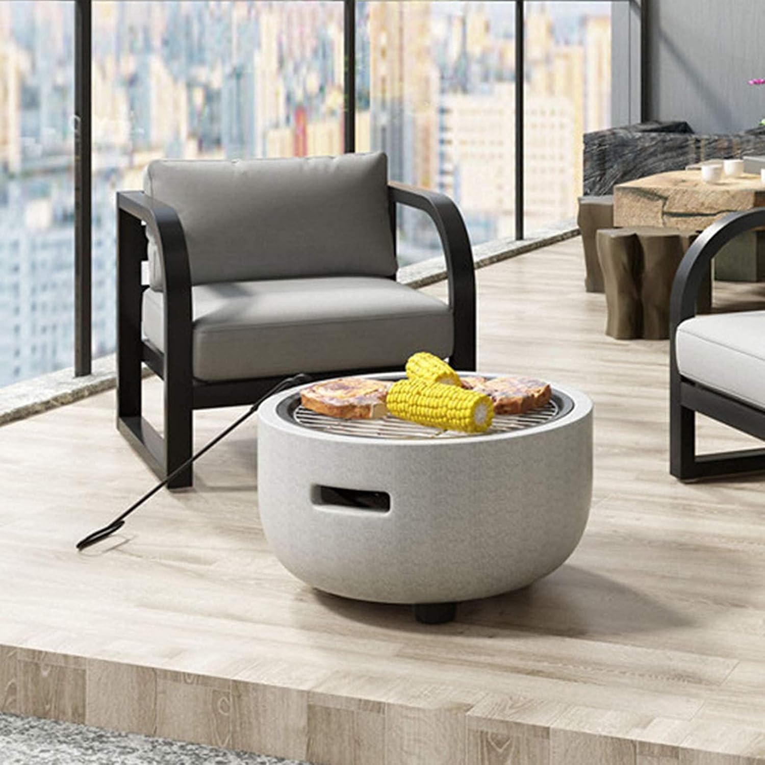 Garden Fire Pit Outdoor Party BBQ Fire Pit Barbecue Grill,Fire Bowl,Grill Camping Bowl BBQ with Grill, Mesh Lid, Grate with Mesh Cover