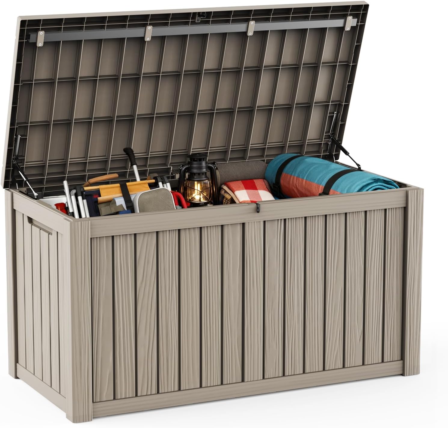 DRATO 150 Gallon Outdoor Storage Box, Large Waterproof Deck Box, Lockable Resin Storage Container with Reinforced Support for Patio Cushions, Garden Tools, UV-Resistant Outdoor Chest（Gray，150 Gallon）