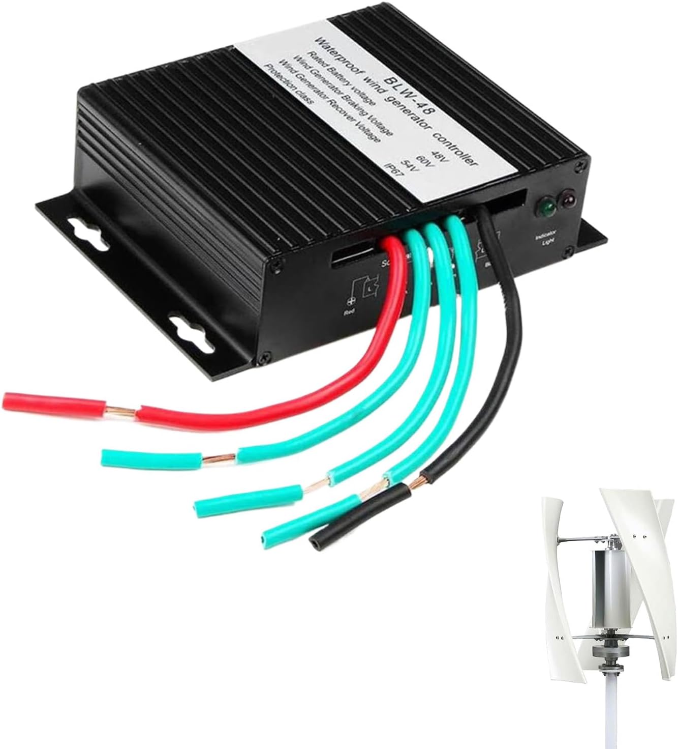 Black,48V, MPPT Wind Turbine Controller, IP67 Wind Generator Controller, 100W-3000W 12V 24V 48V 220V Low Voltage MPPT Boost Controller with LED Indicator