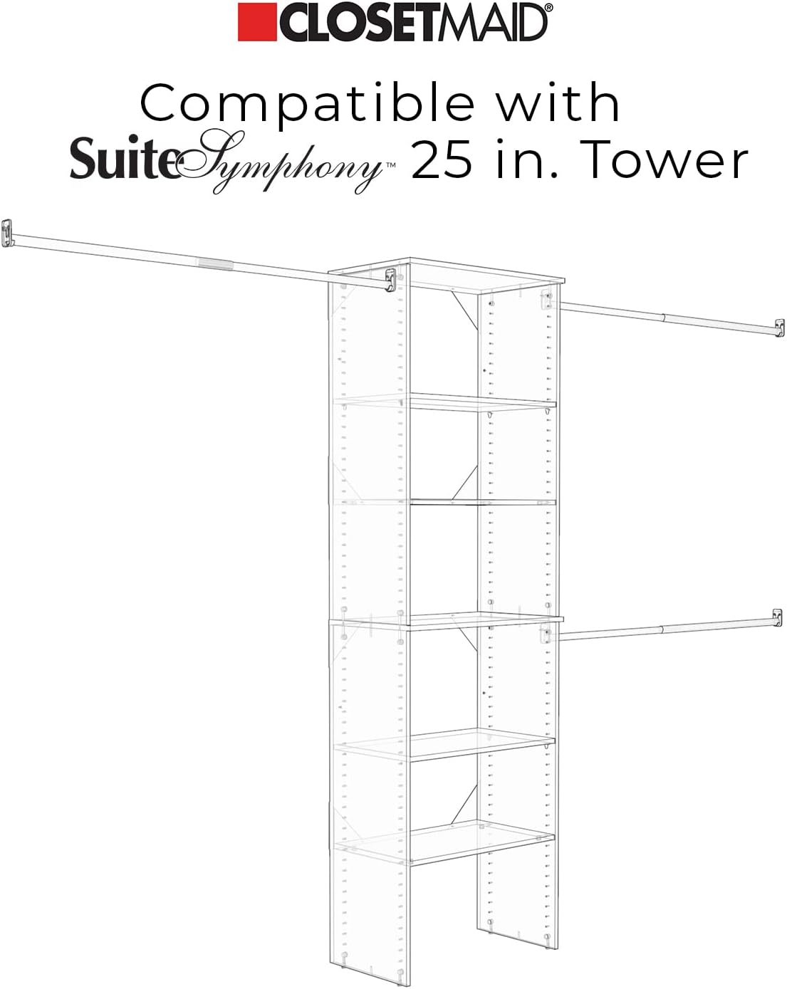 ClosetMaid SuiteSymphony Wood Closet Drawer, Add On Accessory, Modern Style, for Storage, Closet, Clothes, 25” x 5” Size for 25 in. Units, Pure White/Satin Nickel