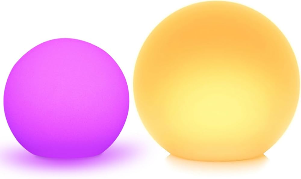 Mr.Go 10-inch LED Ball Light and 14-inch LED Globe Light Bundle, Rechargeable, Remote Control, Dimmable 16 RGB Colors 4 Modes, Waterproof, Great as Night Light Mood Lamp Ambient Lighting Decorations