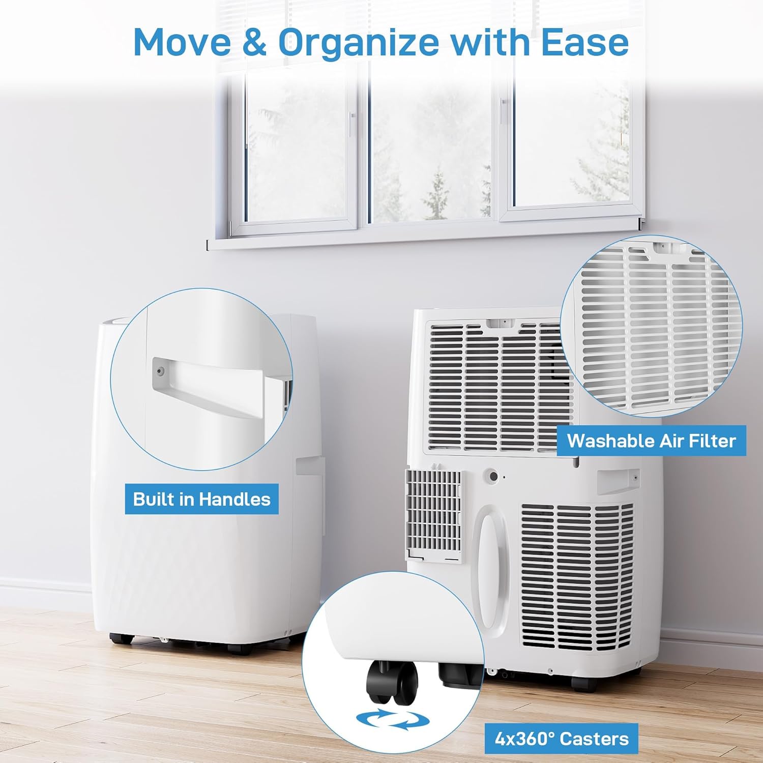 12000 BTUs Portable Air Conditioner Unit - Cools Rooms Up to 750 Sq. Ft., Remote Control, Sleep Mode, 24Hrs Timer, Quiet Operation
