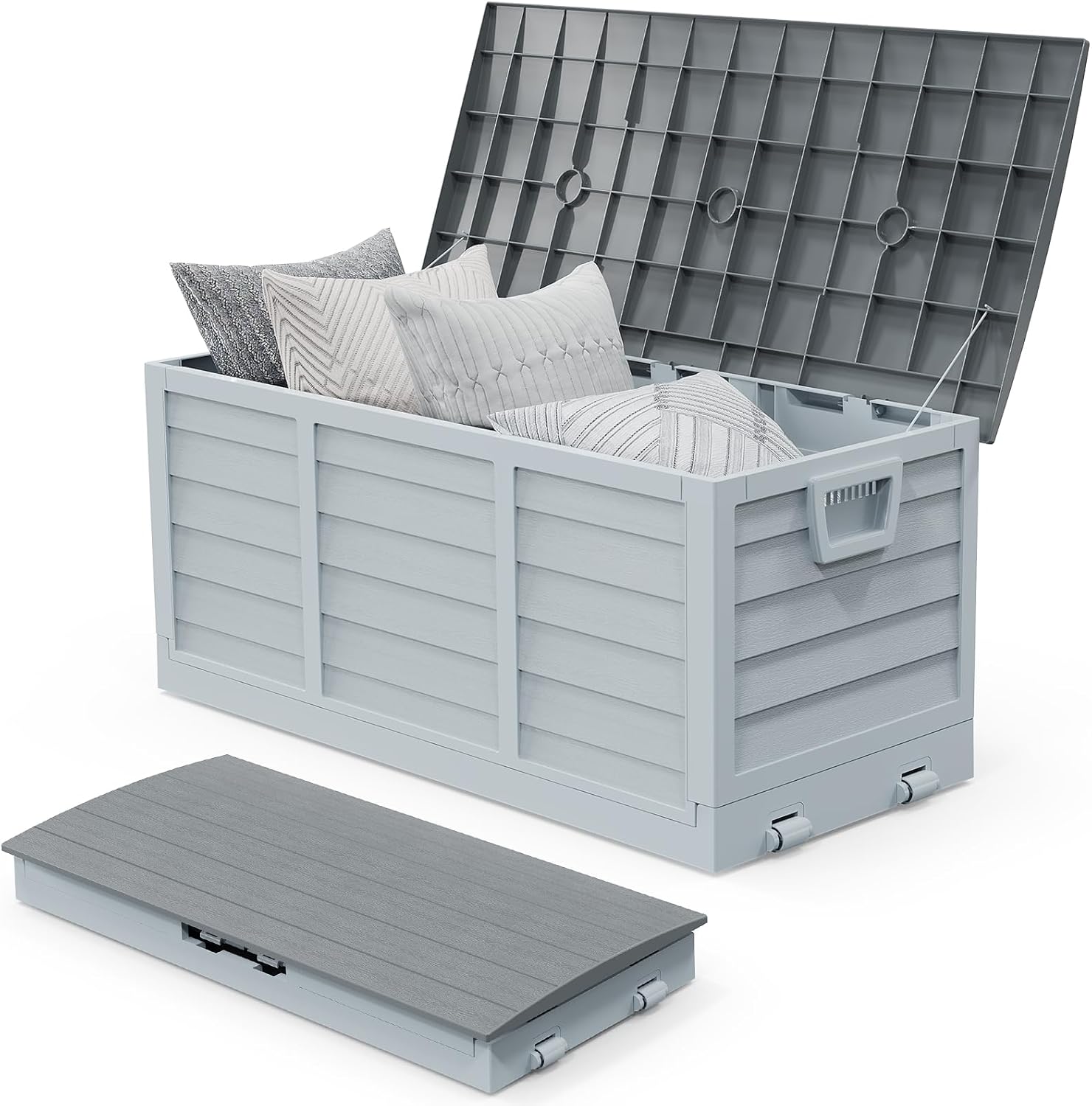 75-Gallon Foldable Outdoor Storage Bin – Easy-Assemble Plastic Deck Box with Lid for Garden, Pool, Balcony & Yard