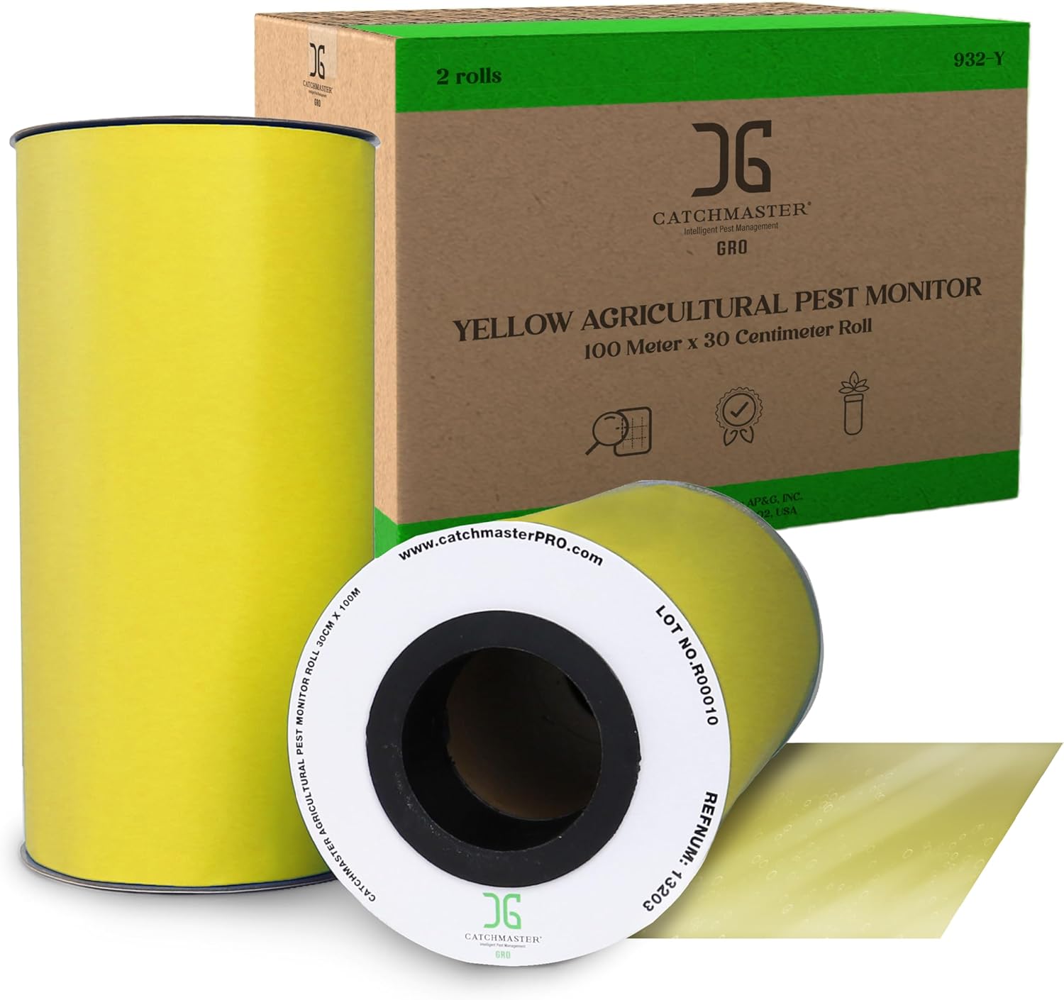 Catchmaster XL Premium Fly Glue Trap Roll 2PK Dual Sided Sticky Fly Roll, Gnat Fruit Fly Trap for Greenhouse, Garden, Farm, Pest Control Gardening Supplies, 328' x 12