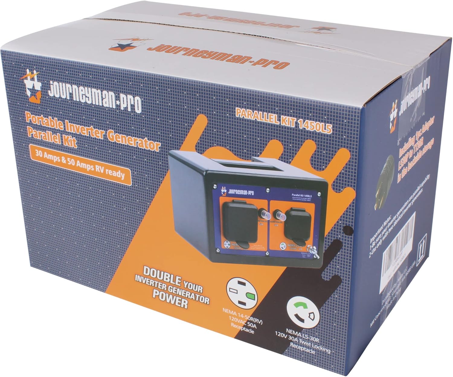Journeyman-Pro RV 50 Amp Inverter Generator Parallel Kit, 125 VAC NEMA 14-50/L5-30/TT-30 Female -Portable Power Cord Electrical Plug Converter/Adapter Connection Kit 30A RV Ready (50/30 AMP)