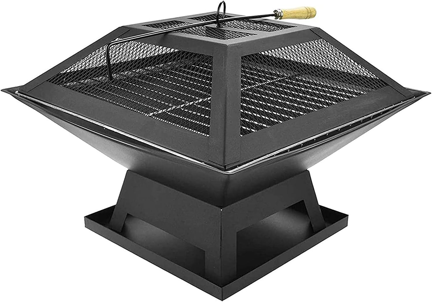 BBQ Grill Outdoor Barbecue Grill Square Outdoor Metal Firepit, with Spark Screen Log Poker and Cover Grill Table, for Backyard Patio Garden Stove Wood Burning Fire Pit