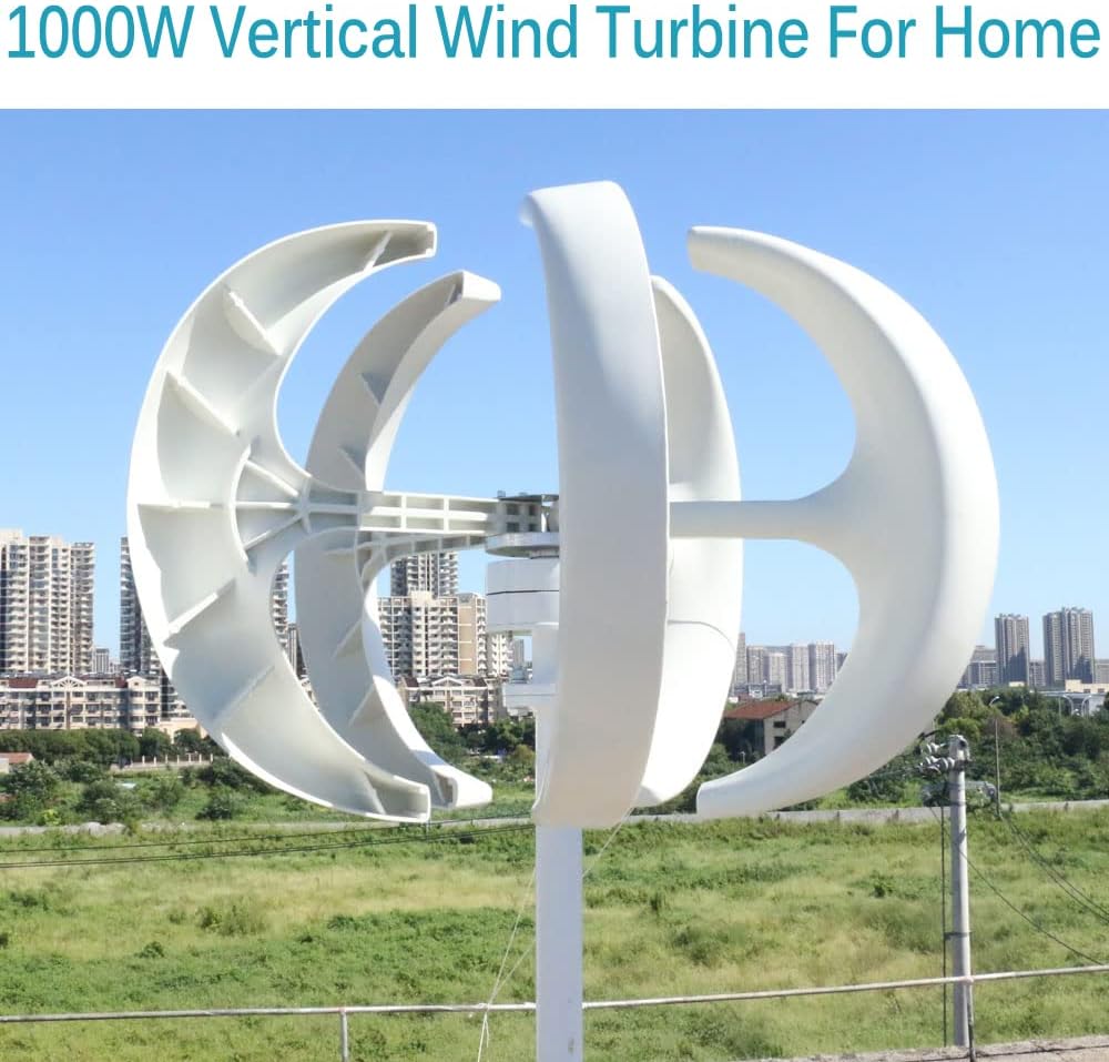 Wind Turbine, 1000W Vertical Axis Wind Turbine Generator 1KW 12V 24V 48V with MPPT Controller Small Low Noise Windmill for Streetlights(White with Control,48V)