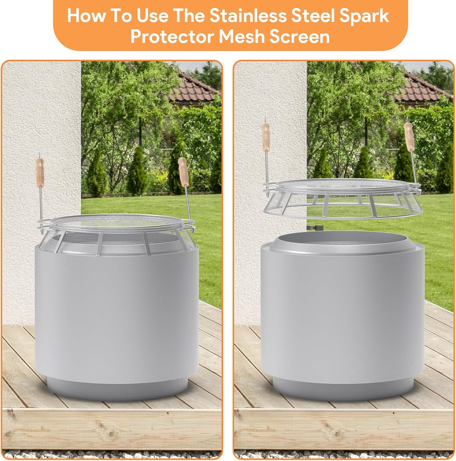 Fire Pit Surround Tabletop and Spark Protector Mesh Screenfor Solo Stove Yukon 27 Inch, Outdoor Smokeless Fire Pit Table for Wood Burning Fire Pits, Powder-Coated Steel Stove Table Surround with Cover